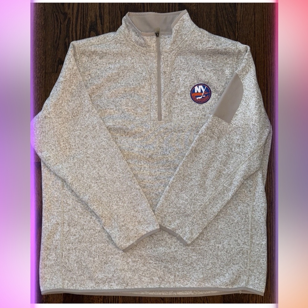 New YorK Islanders QuarteZip Pull/OV Jacket Fortune M-2XL Oatmeal ByAntigua-NWT